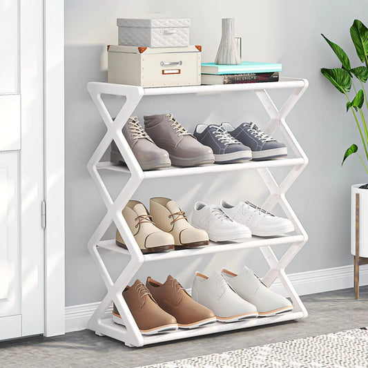 4-Tier Foldable X-Shape Shoe Rack, No Assembly Space Saving Organizer, Freestanding Storage Shelf, for Entryway, Hallway, Closet