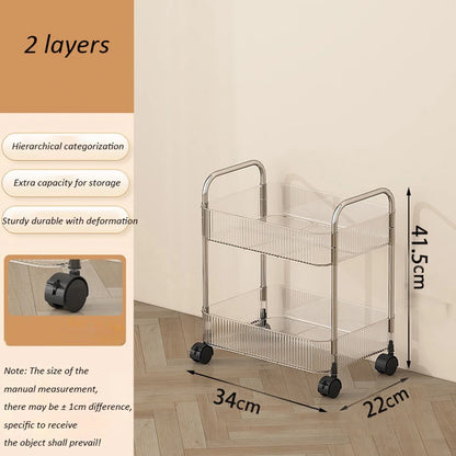 Light Luxury Storage Rack Trolley 2/3/4 Layers Transparent Acrylic Rolling Cart With Removable Hanging Baskets Snacks Bookshelf