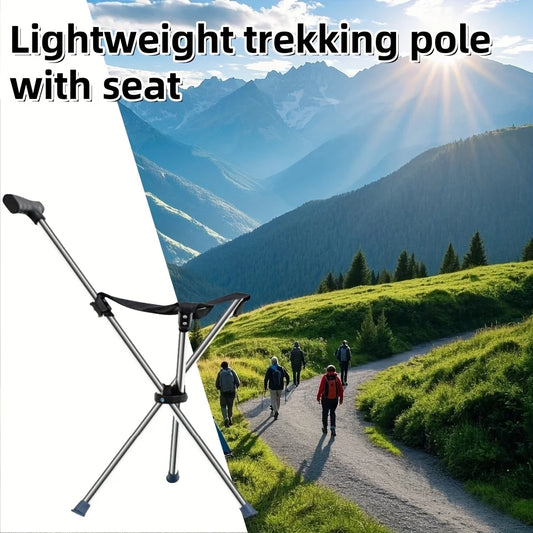 2-in-1 Folding Cane and Chair Foldable Travel Cane, Suitable for Hiking, Camping, Outdoor Activities