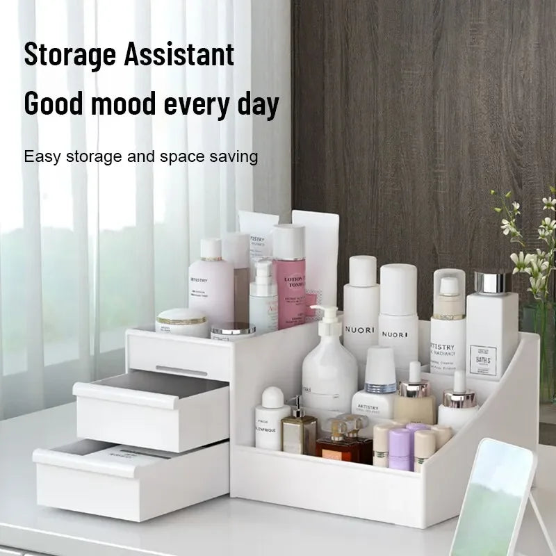 NEW 1pc White Drawer Makeup Storage Box Plastic Organizer for Cosmetics Skin Care Dressing Table Desktop Dormitory
