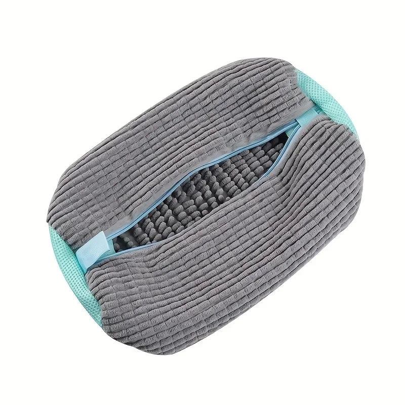 Fluffy Fiber Shoe Washing Bag 360° Surround Cleaning Reusable Durable Machine-Washable Laundry Bag with Zipper Closure (1pc)