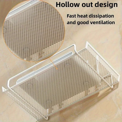 Stainless Steel Wall-Mounted Router Shelf No-Drill Space-Saving Organizer for TV Top Boxes Keys Small Items in Living Room