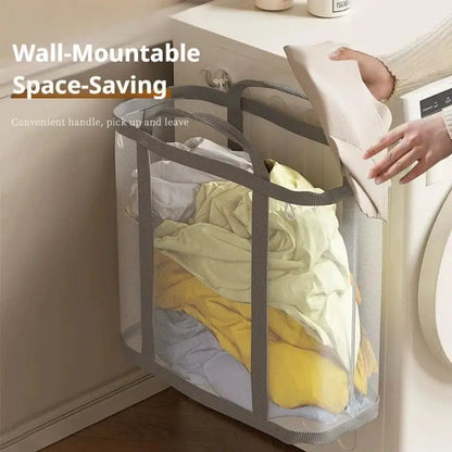 Large Capacity Mesh Dirty Clothes Basket with Handle Breathable Folding Laundry Socks Underwear Organizer Bag for Home Bathroom