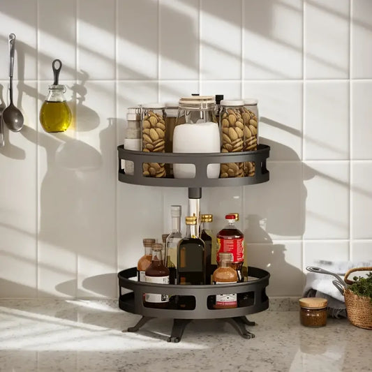 3-Tier Metal Rotating Organizer Spice Rack Seasonings Cans For Kitchen Accessories 360-Degree Non-Skid Carbon Steel Storage Tray