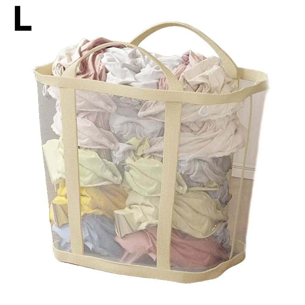 Large Capacity Mesh Dirty Clothes Basket with Handle Breathable Folding Laundry Socks Underwear Organizer Bag for Home Bathroom