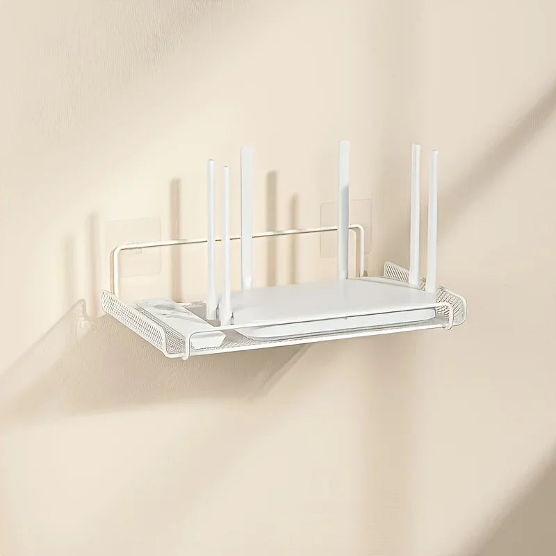Stainless Steel Wall-Mounted Router Shelf No-Drill Space-Saving Organizer for TV Top Boxes Keys Small Items in Living Room