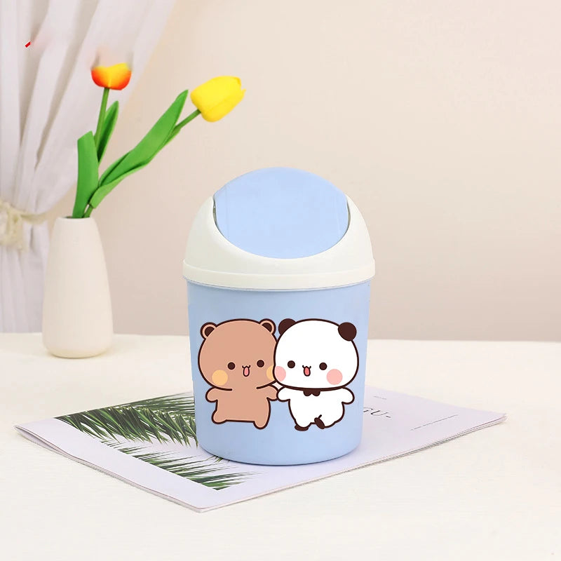Bubu Dudu Mini Desktop Bin Yier Panda Bear Trash Can Tube Bedroom Trash Can Garbage Can Clean Workspace Storage Box Home Desk
