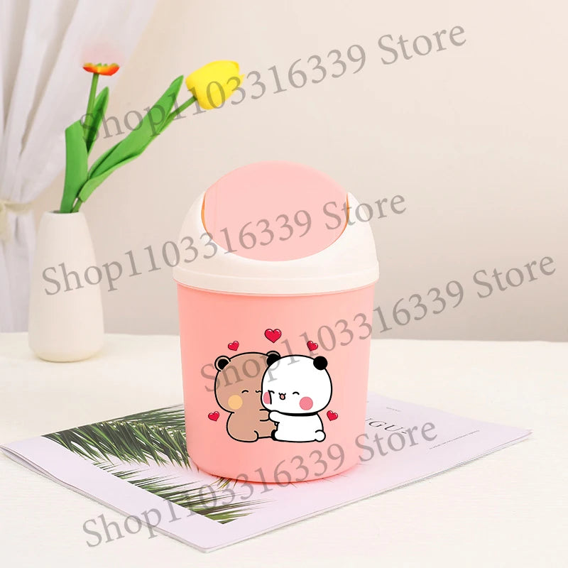 Bubu Dudu Mini Desktop Bin Yier Panda Bear Trash Can Tube Bedroom Trash Can Garbage Can Clean Workspace Storage Box Home Desk