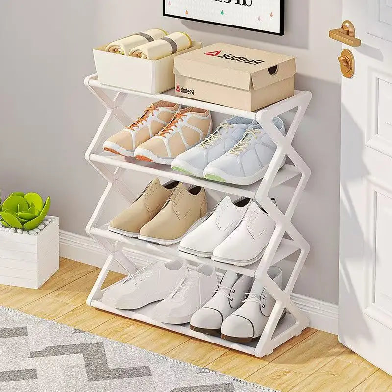 4-Tier Foldable X-Shape Shoe Rack, No Assembly Space Saving Organizer, Freestanding Storage Shelf, for Entryway, Hallway, Closet