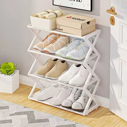 4-Tier Foldable X-Shape Shoe Rack, No Assembly Space Saving Organizer, Freestanding Storage Shelf, for Entryway, Hallway, Closet