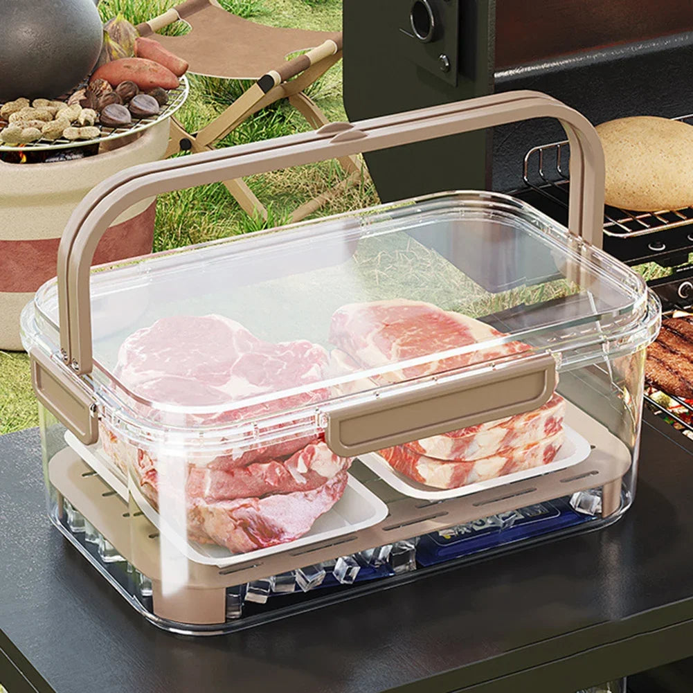 Portable Food Storage Container Large Capacity Airtight Freshness Box with Drain Plate for Outdoor Picnic Camping Use