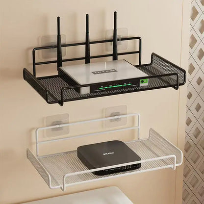 Stainless Steel Wall-Mounted Router Shelf No-Drill Space-Saving Organizer for TV Top Boxes Keys Small Items in Living Room