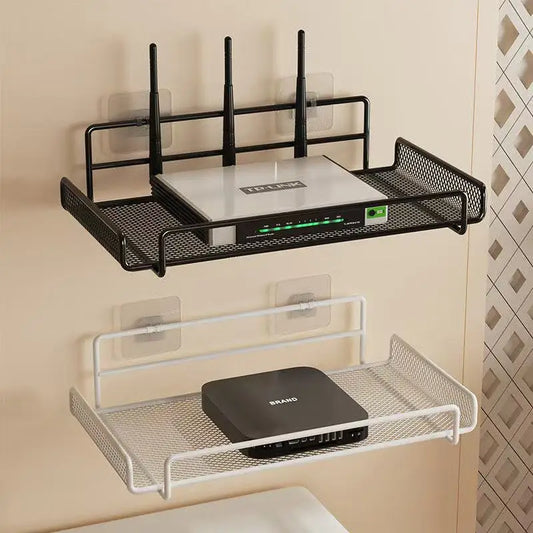 Stainless Steel Wall-Mounted Router Shelf No-Drill Space-Saving Organizer for TV Top Boxes Keys Small Items in Living Room