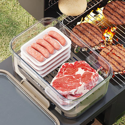 Portable Food Storage Container Large Capacity Airtight Freshness Box with Drain Plate for Outdoor Picnic Camping Use
