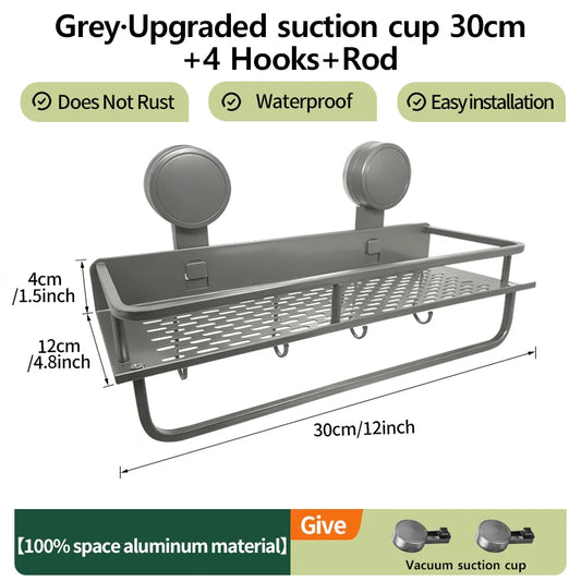 Multifunctional Suction Cup Rack Kitchen Utensils Storage Wall Mounted Spice Holder Bathroom Organizer No Drilling Required
