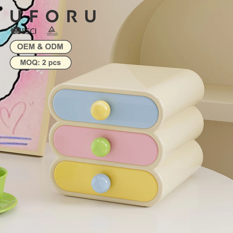 Uforu Dopamine Desk Organizer, 3-Tier Drawer Storage Boxes Multi-Function Stationery Desktop Shelf for Office Dorm