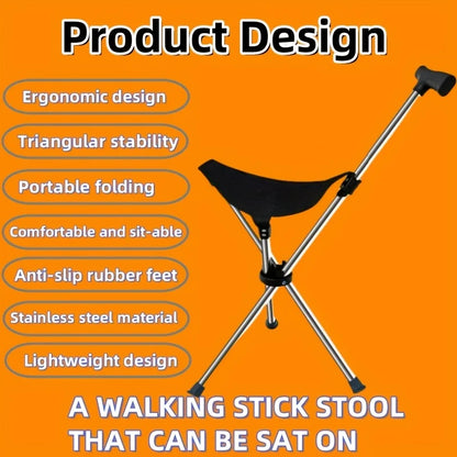 2-in-1 Folding Cane and Chair Foldable Travel Cane, Suitable for Hiking, Camping, Outdoor Activities