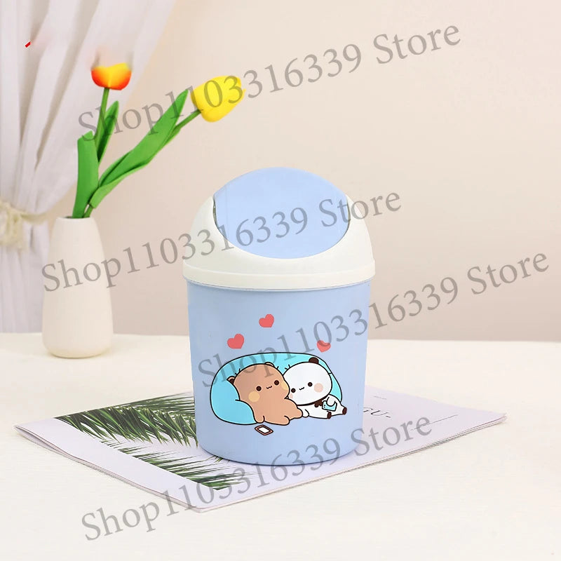 Bubu Dudu Mini Desktop Bin Yier Panda Bear Trash Can Tube Bedroom Trash Can Garbage Can Clean Workspace Storage Box Home Desk