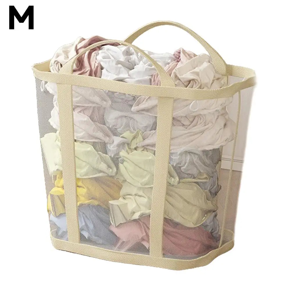 Large Capacity Mesh Dirty Clothes Basket with Handle Breathable Folding Laundry Socks Underwear Organizer Bag for Home Bathroom