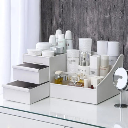 NEW 1pc White Drawer Makeup Storage Box Plastic Organizer for Cosmetics Skin Care Dressing Table Desktop Dormitory