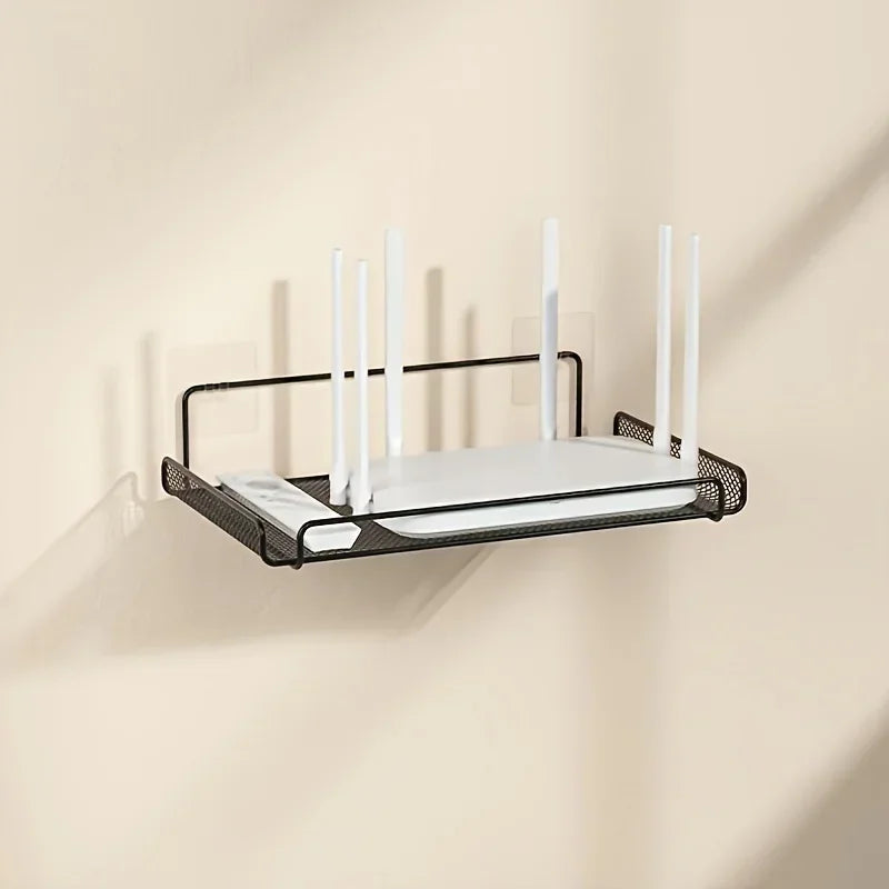 Stainless Steel Wall-Mounted Router Shelf No-Drill Space-Saving Organizer for TV Top Boxes Keys Small Items in Living Room