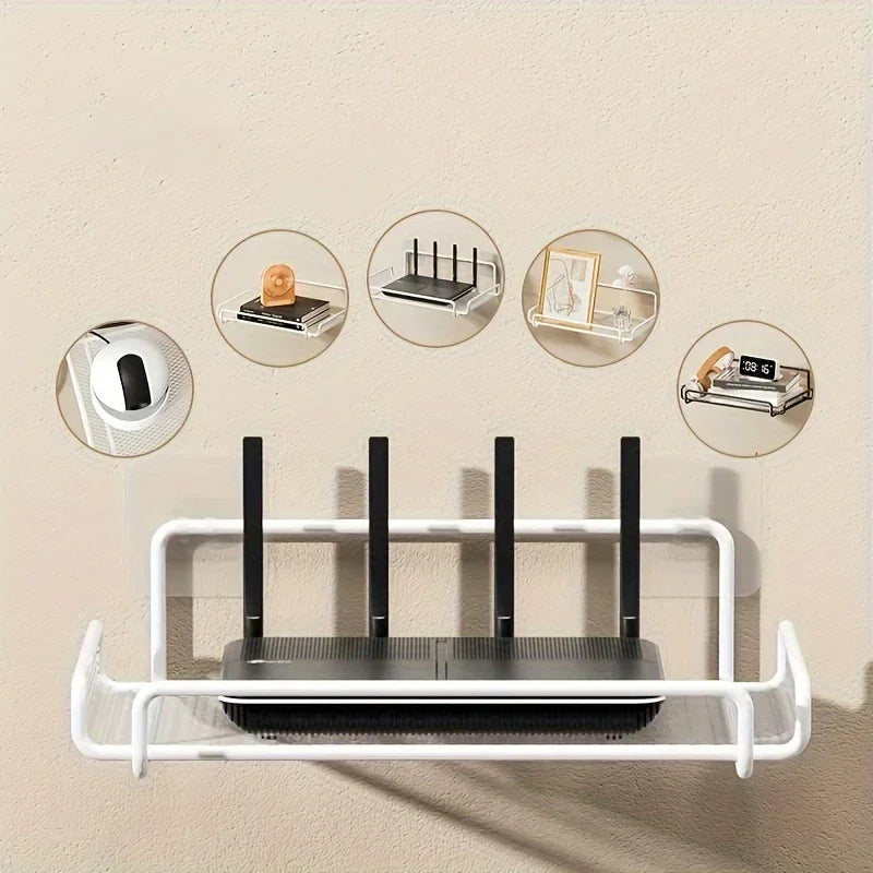 Stainless Steel Wall-Mounted Router Shelf No-Drill Space-Saving Organizer for TV Top Boxes Keys Small Items in Living Room