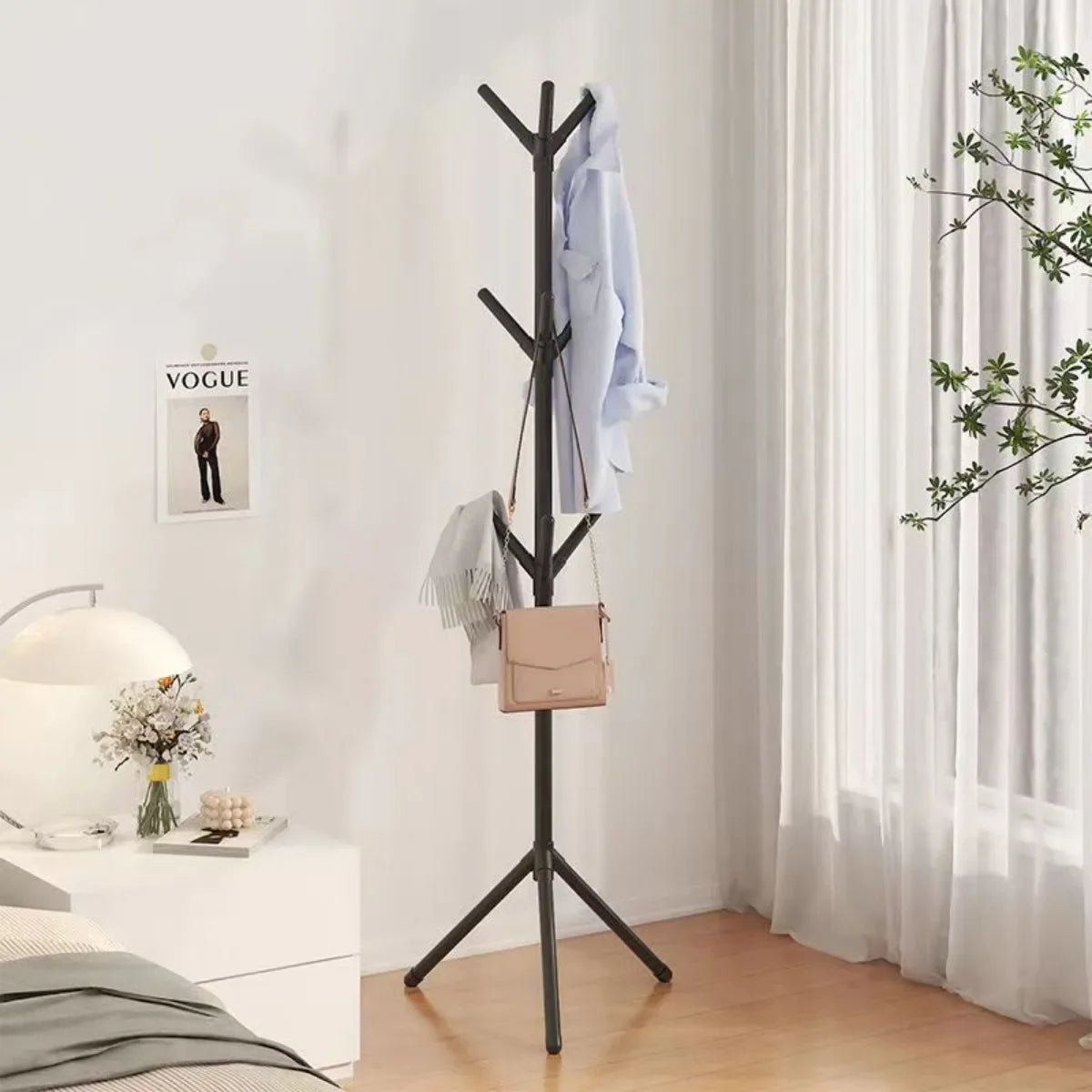 Vertical Bedroom Clothes And Hats Rack - Floor to Floor Coat Hook Tree Branch Shape Holder for Scarf Handbag Storage