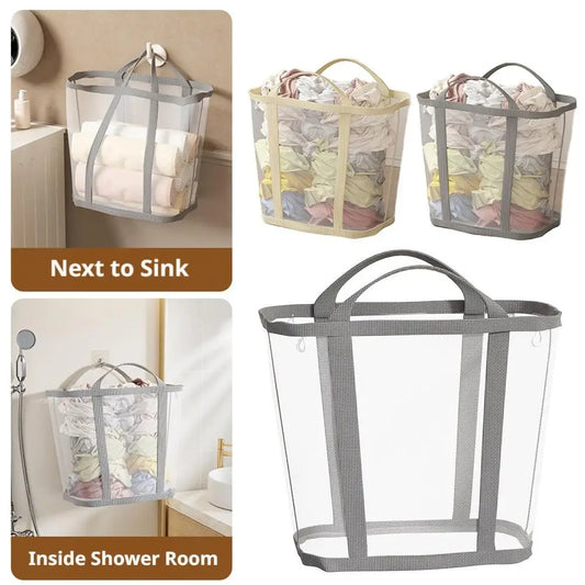 Large Capacity Mesh Dirty Clothes Basket with Handle Breathable Folding Laundry Socks Underwear Organizer Bag for Home Bathroom