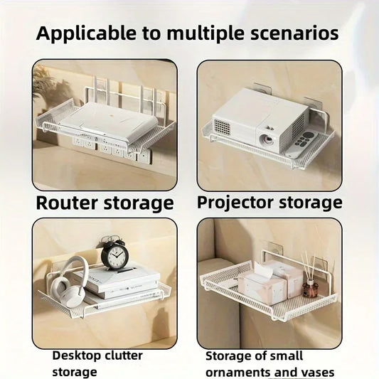 Stainless Steel Wall-Mounted Router Shelf No-Drill Space-Saving Organizer for TV Top Boxes Keys Small Items in Living Room