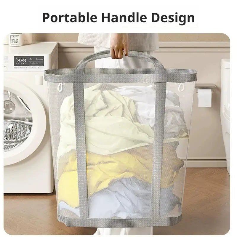 Large Capacity Mesh Dirty Clothes Basket with Handle Breathable Folding Laundry Socks Underwear Organizer Bag for Home Bathroom