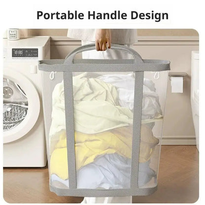 Large Capacity Mesh Dirty Clothes Basket with Handle Breathable Folding Laundry Socks Underwear Organizer Bag for Home Bathroom