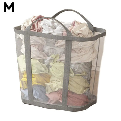 Large Capacity Mesh Dirty Clothes Basket with Handle Breathable Folding Laundry Socks Underwear Organizer Bag for Home Bathroom