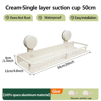 Multifunctional Suction Cup Rack Kitchen Utensils Storage Wall Mounted Spice Holder Bathroom Organizer No Drilling Required