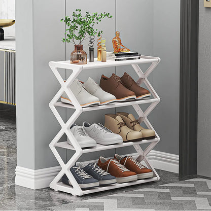 4-Tier Foldable X-Shape Shoe Rack, No Assembly Space Saving Organizer, Freestanding Storage Shelf, for Entryway, Hallway, Closet