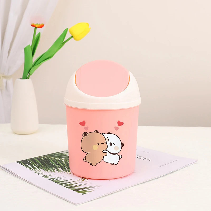 Bubu Dudu Mini Desktop Bin Yier Panda Bear Trash Can Tube Bedroom Trash Can Garbage Can Clean Workspace Storage Box Home Desk