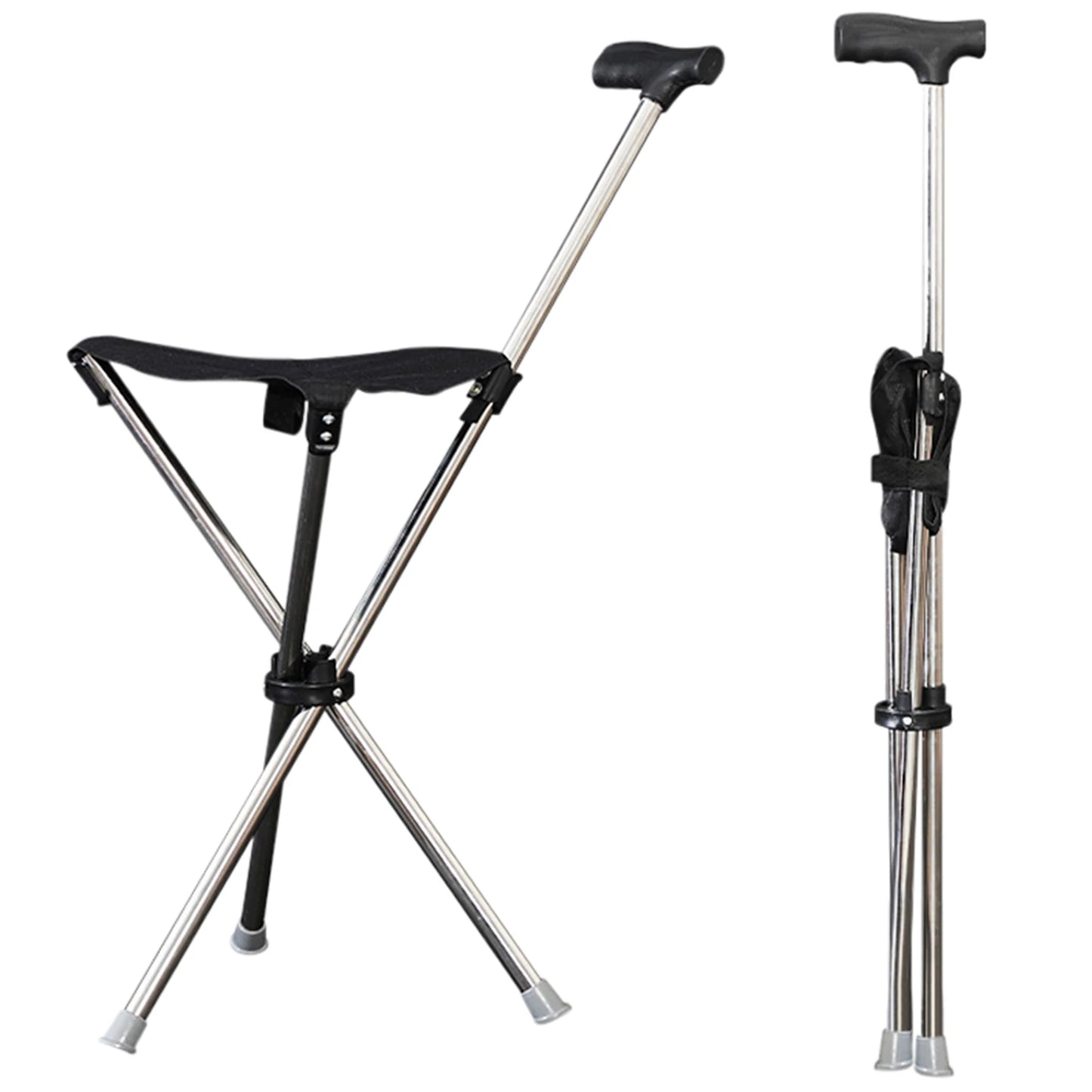 2-in-1 Folding Cane and Chair Foldable Travel Cane, Suitable for Hiking, Camping, Outdoor Activities