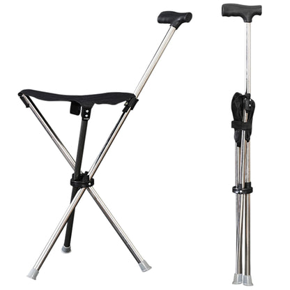 2-in-1 Folding Cane and Chair Foldable Travel Cane, Suitable for Hiking, Camping, Outdoor Activities
