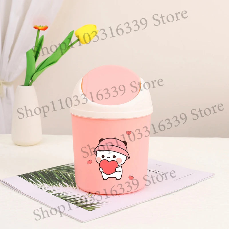 Bubu Dudu Mini Desktop Bin Yier Panda Bear Trash Can Tube Bedroom Trash Can Garbage Can Clean Workspace Storage Box Home Desk