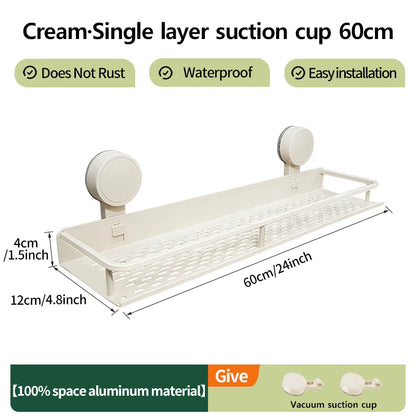 Multifunctional Suction Cup Rack Kitchen Utensils Storage Wall Mounted Spice Holder Bathroom Organizer No Drilling Required