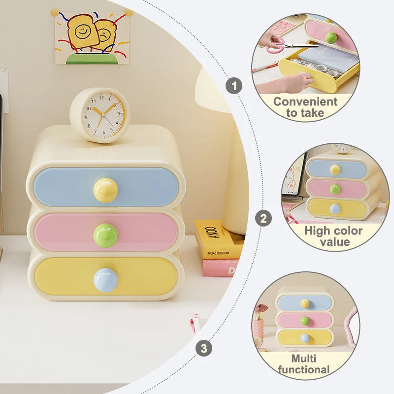 Uforu Dopamine Desk Organizer, 3-Tier Drawer Storage Boxes Multi-Function Stationery Desktop Shelf for Office Dorm