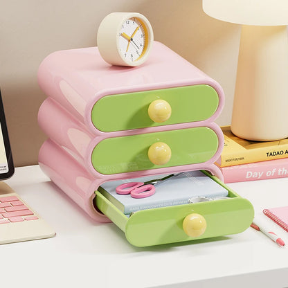 Uforu Dopamine Desk Organizer, 3-Tier Drawer Storage Boxes Multi-Function Stationery Desktop Shelf for Office Dorm