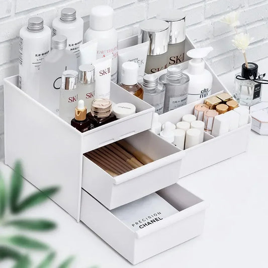 NEW 1pc White Drawer Makeup Storage Box Plastic Organizer for Cosmetics Skin Care Dressing Table Desktop Dormitory
