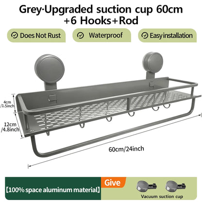 Multifunctional Suction Cup Rack Kitchen Utensils Storage Wall Mounted Spice Holder Bathroom Organizer No Drilling Required