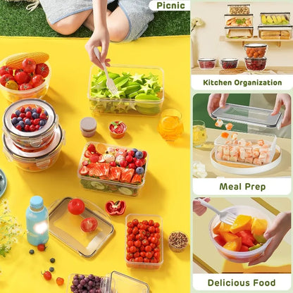 8Pcs Set Includes 4 Containers and 4 Lids Airtight Food Storage Box Kitchen Fridge Organizer for Fruits Vegetables Camping